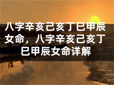 八字辛亥己亥丁巳甲辰女命，八字辛亥己亥丁巳甲辰女命详解