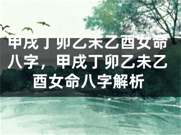 甲戌丁卯乙未乙酉女命八字，甲戌丁卯乙未乙酉女命八字解析