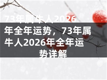 73年属牛人2026年全年运势，73年属牛人2026年全年运势详解