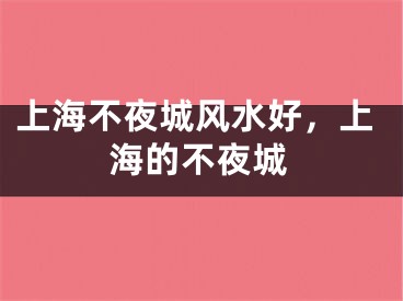 上海不夜城风水好，上海的不夜城