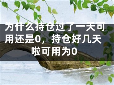 为什么持仓过了一天可用还是0,持仓好几天啦可用为0