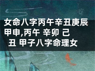 女命八字丙午辛丑庚辰甲申,丙午 辛卯 己丑 甲子八字命理女