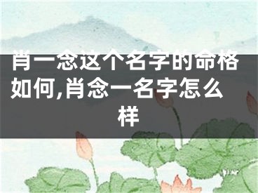 肖一念这个名字的命格如何,肖念一名字怎么样